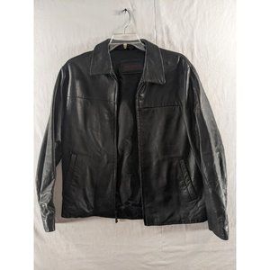 Bachrach Mens Small Black Leather Long Sleeve Jacket Coat